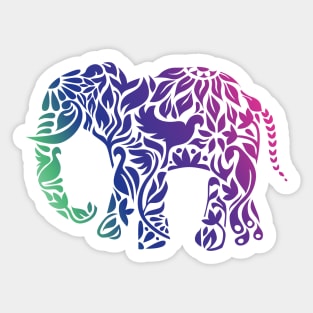 Rainbow Elephant in Floral Pattern Sticker